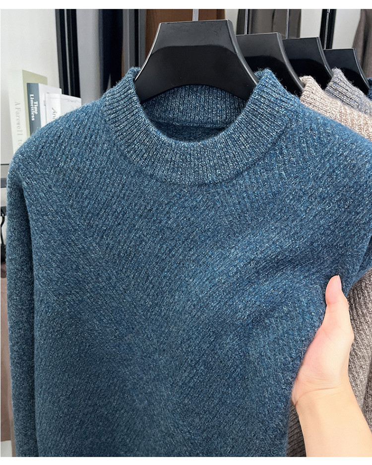 Barra vertical inclinada nuevo suéter de hombre con cuello de media altura jacquard invierno calentamiento camiseta de punto simple casual