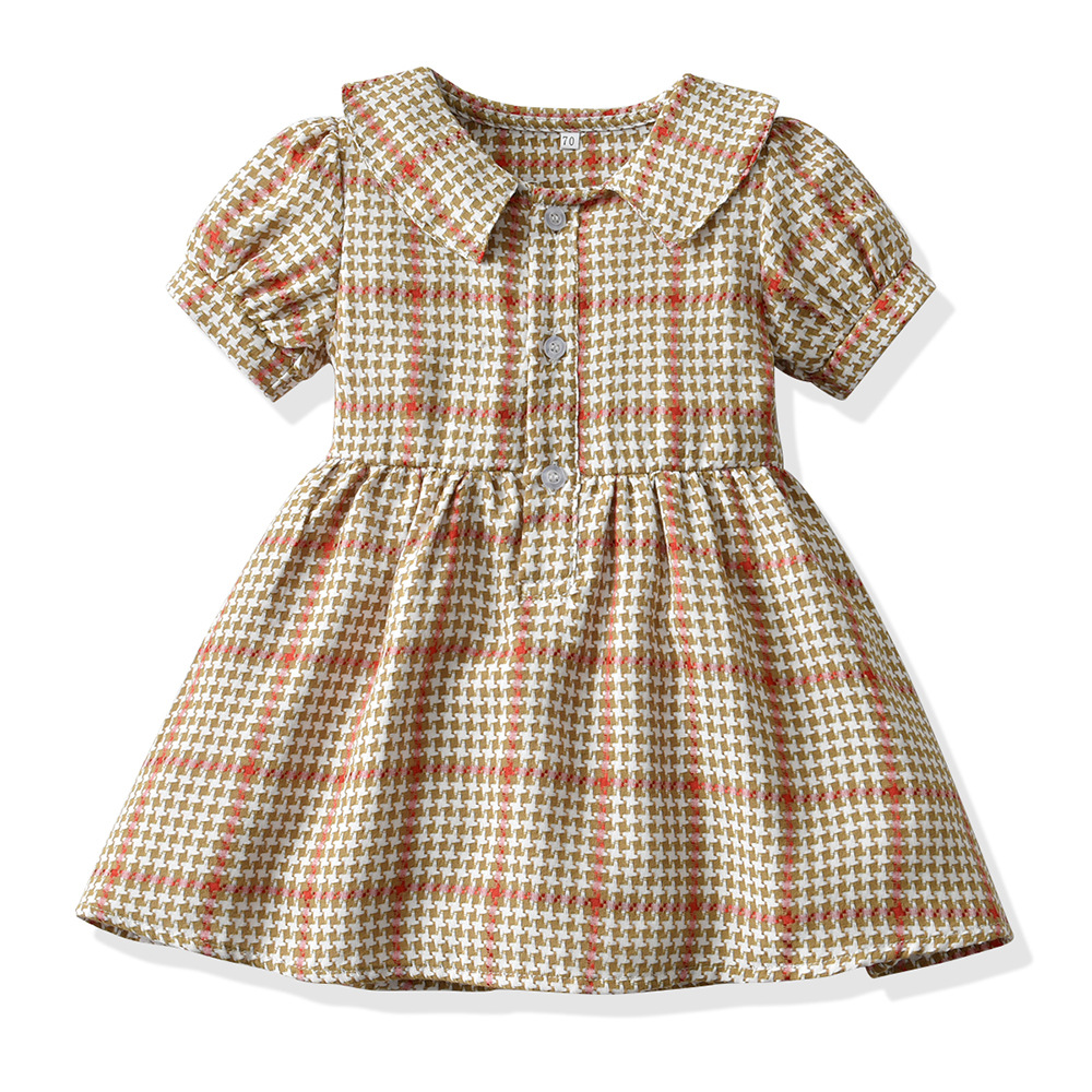 Vestido infantil coreano 2025 verano con solapa burbuja manga corta falda de cintura princesa de comercio exterior A-shaped falda de rodilla 5