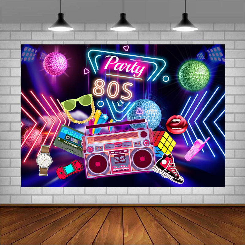 New 80s hip hop background cloth graffiti brick wall back to 80's party decoration Amazon cross-border manufacturers