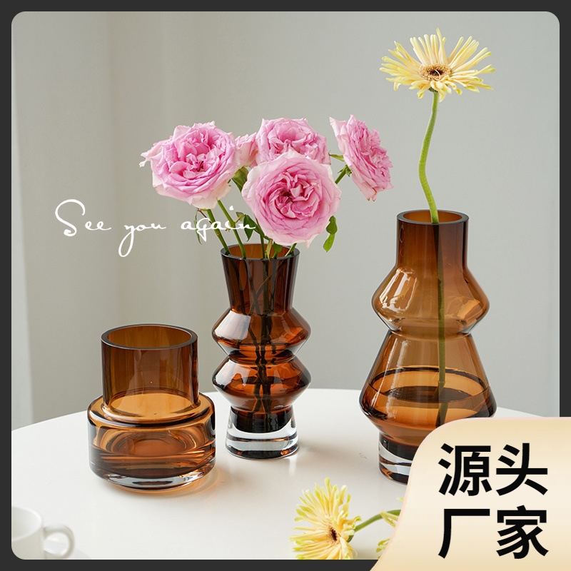 Vaso de viento de lujo ligero diseño floral de vidrio decorativo de mesa de la sala de estar