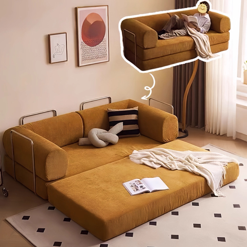 Vacuum Compressed Retro Sofa, Second-Hand Living Room, Double Folding Dual-Purpose Small Apartment Module Fabric Lazy Sofa Bed