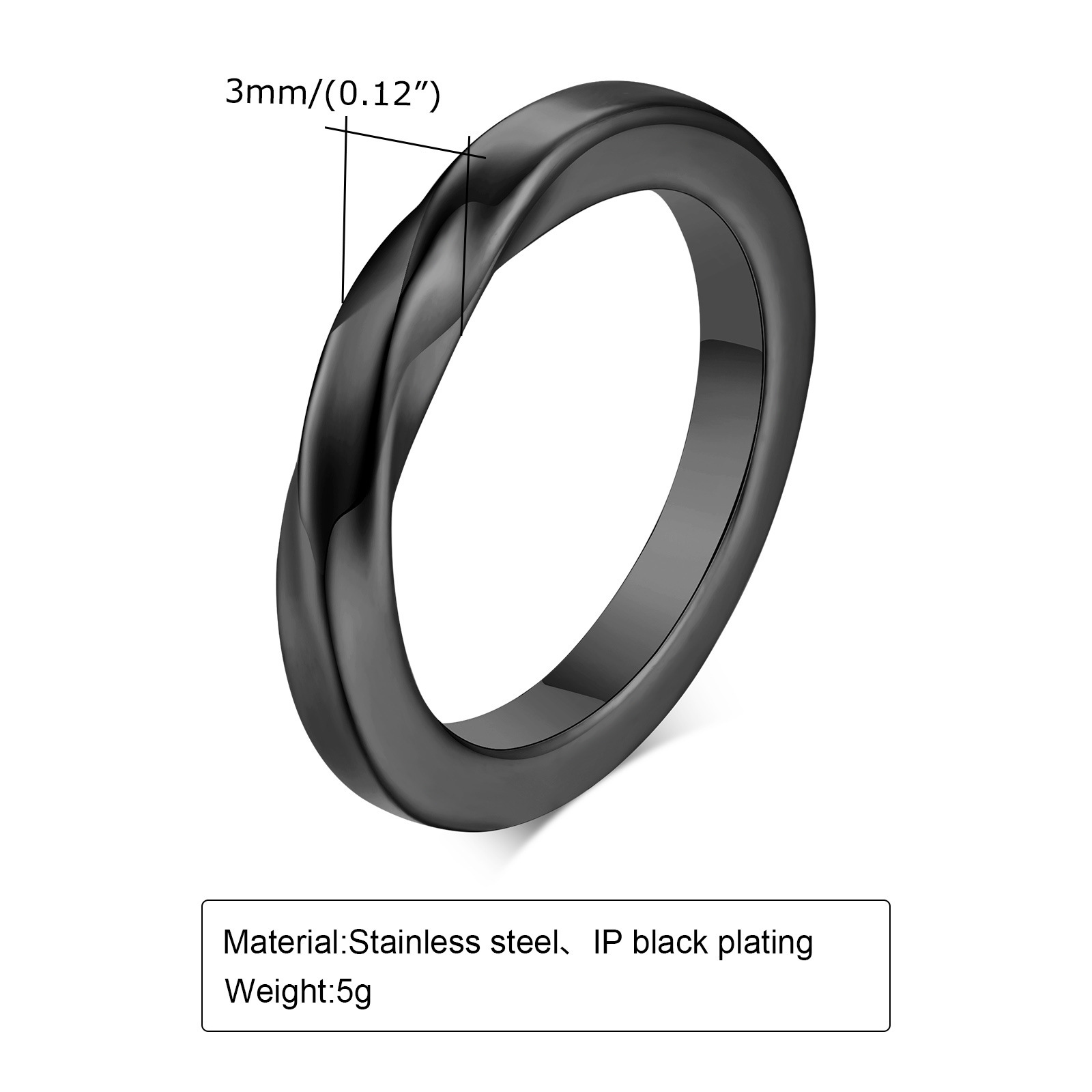 Rings Classification Basic Vintage Style Solid Color Mobius Strip 304 Stainless Steel Plating Men's Rings Men Band Rings