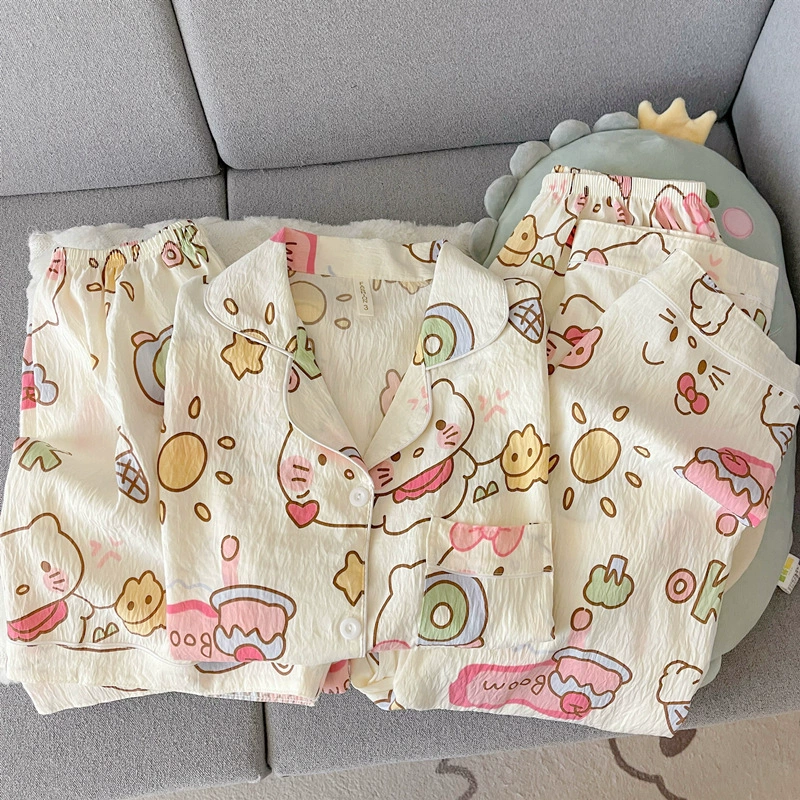 Пижамный комплект Hello Kitty 3 предмета, марля хлопок, короткий рукав, японский стиль лета