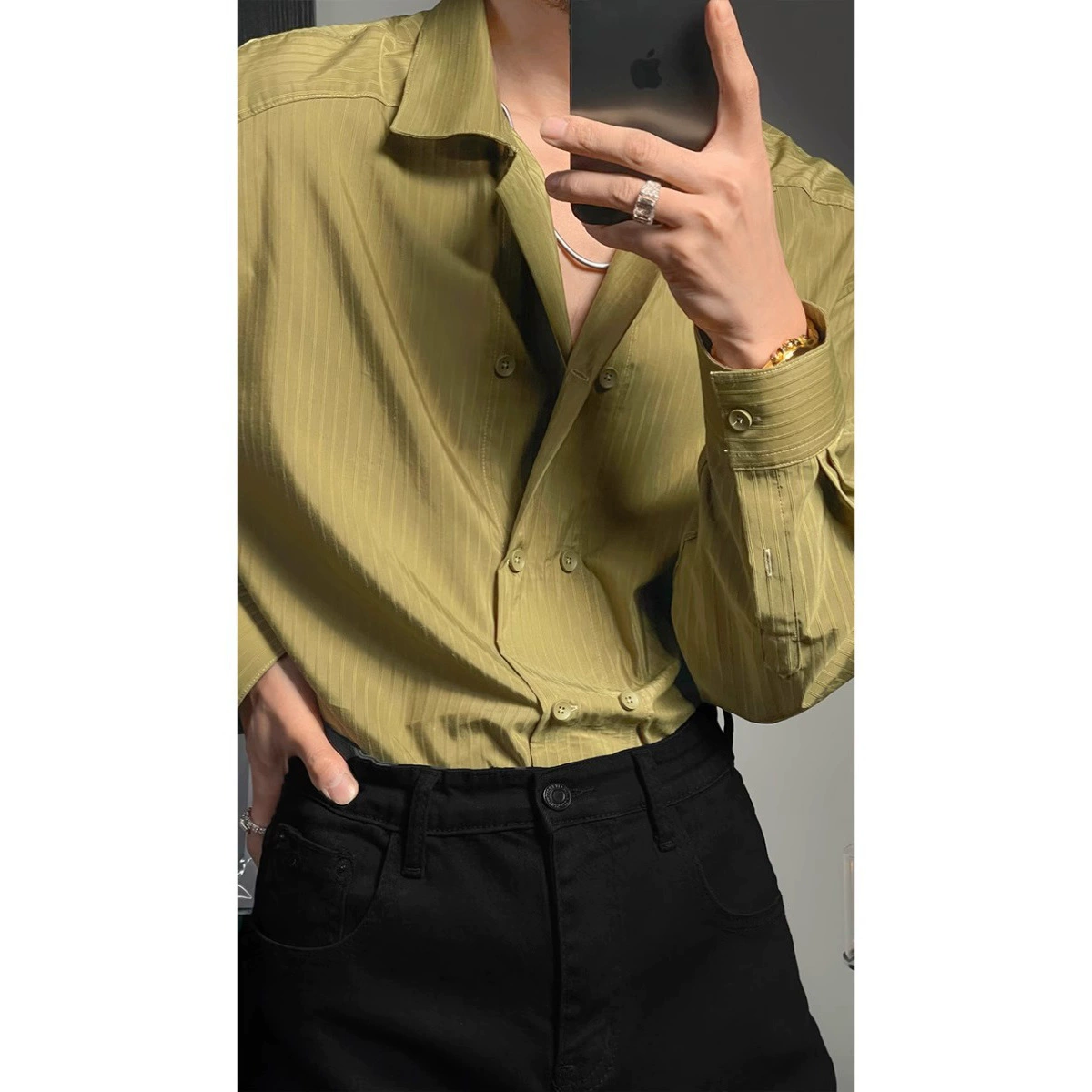 Корейская модная рубашка с длинными рукавами мужская весна и осень новый легкий роскошный костюм с рубашкой в полоску стилист топ