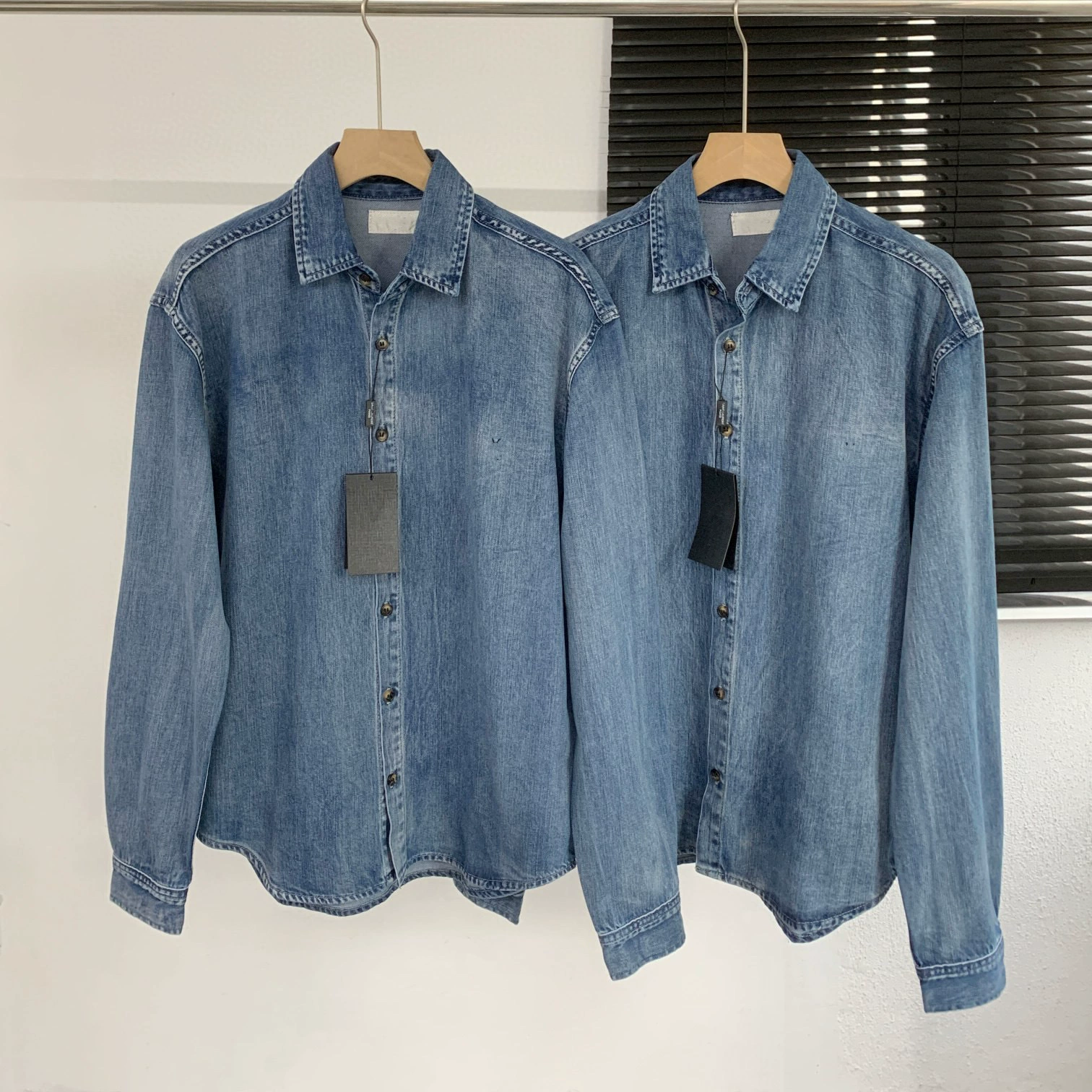 刺绣SL牛仔衬衫 秋季新款水洗蓝色长袖衬衣外套男女明星同款休闲