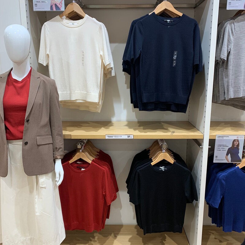 Japanese single U fitting room mernu wool round neck sweater five-point short sleeve women's air conditioning shirt machine washable 461035