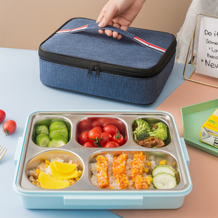 Source manufacturers wholesale Oxford cloth lunch bag large capacity portable with lunch box rectangular aluminum foil lunch insulation bag