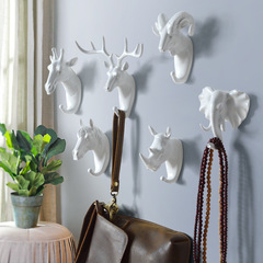 Cross-border wholesale European-style creative hooks without punching and strong adhesive wall decoration wall hanging deer head clothes hanging hooks