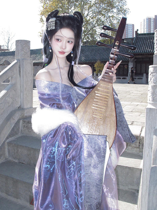 紫色战国袍汉服2025新款古装直裾大袖衫古风舞蹈演出服襦裙套装秋|undefined