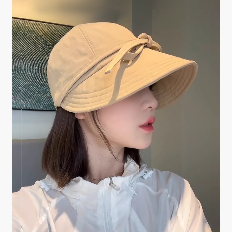 Bow-Knot Sun Protection Hat for Women in Summer, Small Face, Anti-Uv Fisherman Hat, Can Hang Mask, Sun Hat, Trendy