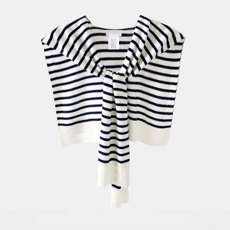 Spring and Autumn Air-Conditioned Room Striped Shawl Cape Outerwear Trendy Knitted High-End Shoulder Warmer Vest Yarn Scarf