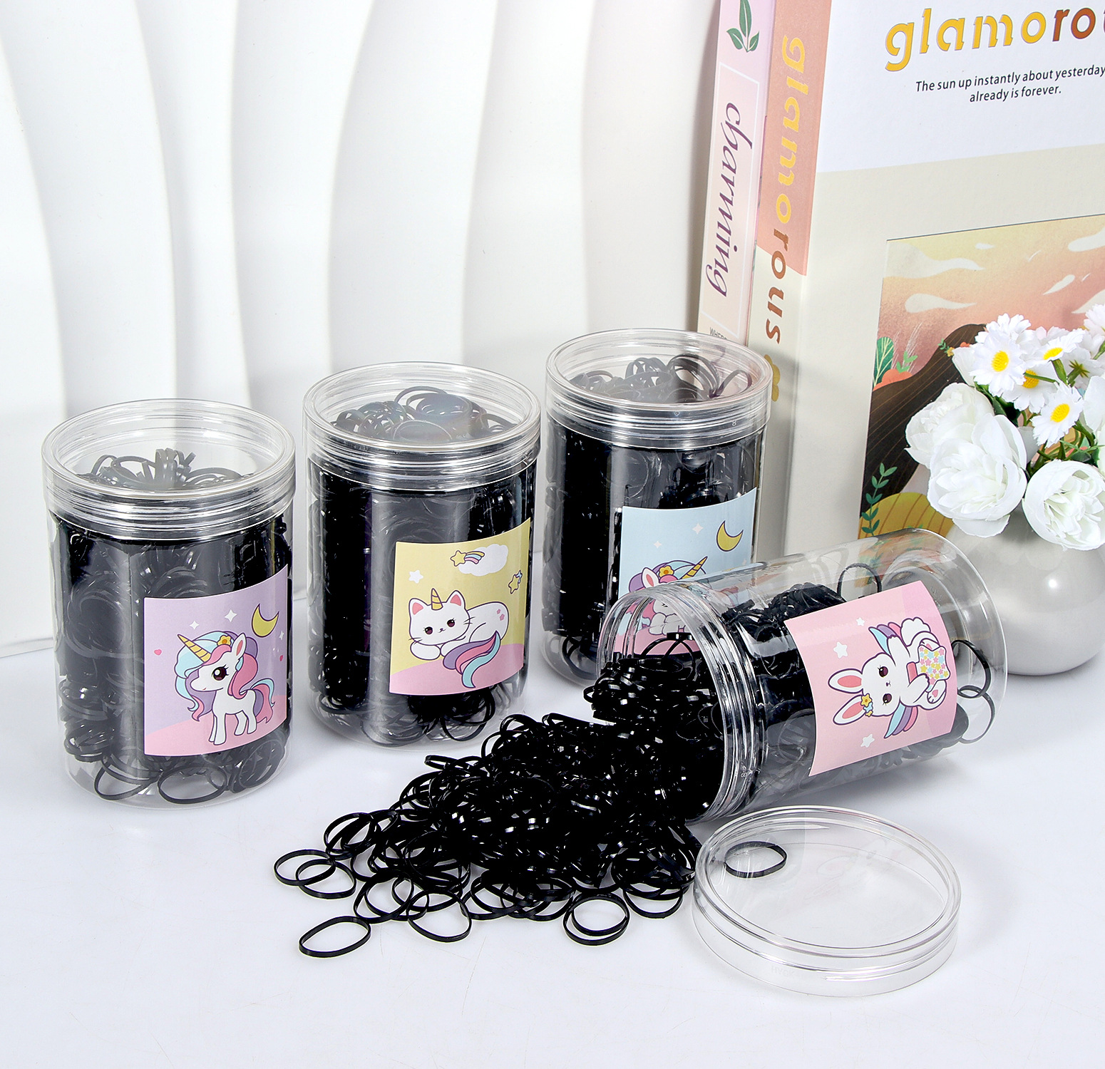 Banda de goma negra para niños, alto valor elástico, duradero, lazo para el cabello, no daña el cabello, anillo para el cabello de goma, accesorios para la cuerda para la cabeza, puesto