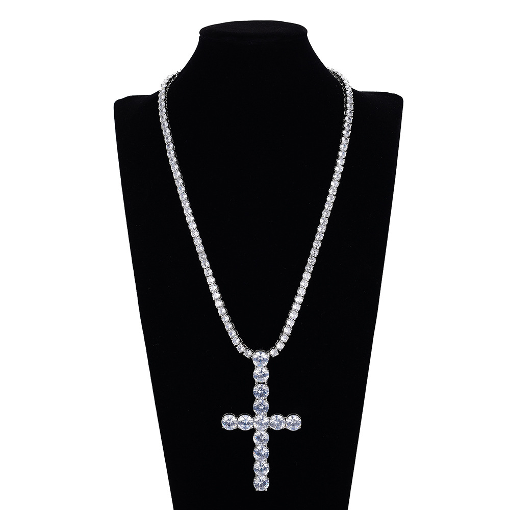 Hip Hop Super Cool Medium Zircon Cross Pendant Trend Necklace display picture 1