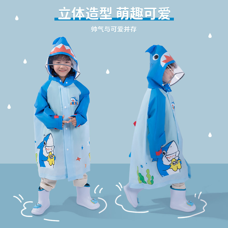 Children's Raincoat Wholesale Baby Cartoon Shark Outdoor Waterproof Zipper Poncho for Boys and Girls Primary School Students Rain Gearing for Men