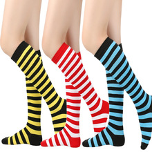 跨境夏款条纹中筒袜女士cos袜及膝袜表演袜欧美运动袜条纹小腿袜