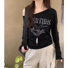 十三行早秋韩版时尚圆领字母长袖T恤女宽松显瘦小衫潮长袖T恤