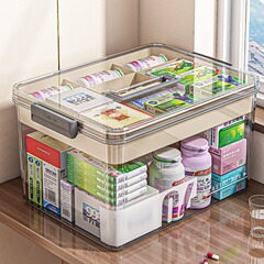 家用透明大容量收纳箱大号家庭装医疗箱多层药箱便携式药品收纳盒