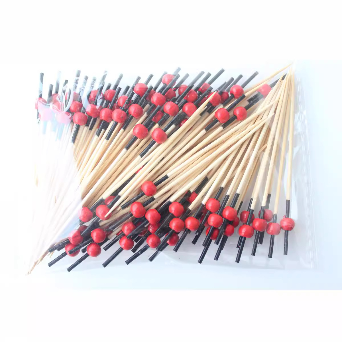 100 unids/pack desechables palo de fruta verde cabeza Rojo Negro varilla de pintura varilla bola roja perlas creativo cóctel palo merienda palo