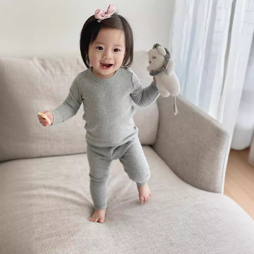 Newborn baby boy's clothing spring and autumn set ultra cute baby girl infant children pure cotton high-waist belly protector separates home wear set