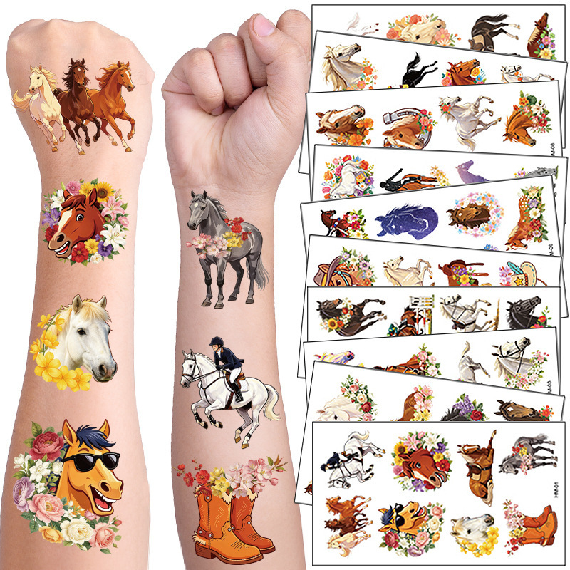 New cross-border children's horse tattoo stickers, cute cartoon animal pony temporary realistic arm tattoo stickers New cross-border children's horse tattoo stickers, cute cartoon animal pony temporary realistic arm tattoo stickers