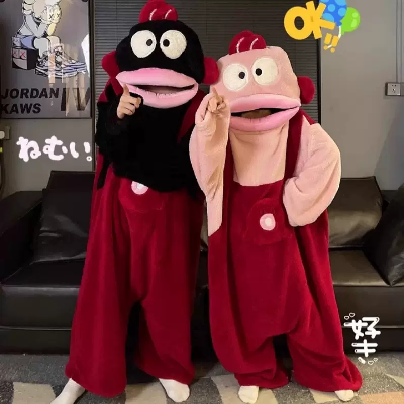 搞怪汉顿丑鱼连体睡衣女珊瑚绒加厚保暖秋冬季卡通情侣睡袍家居服