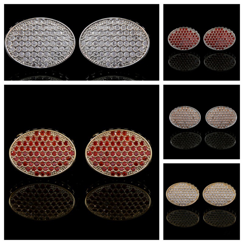 Cufflinks men's light luxury women's Diamond Oval zircon French shirt gem diamond cufflinks cuff jewelry buckle cross-border