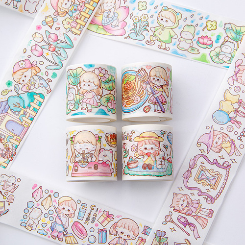 Creative special oil tape and paper pocket stickers Fresh and cute character DIY material release decorative pocket tape