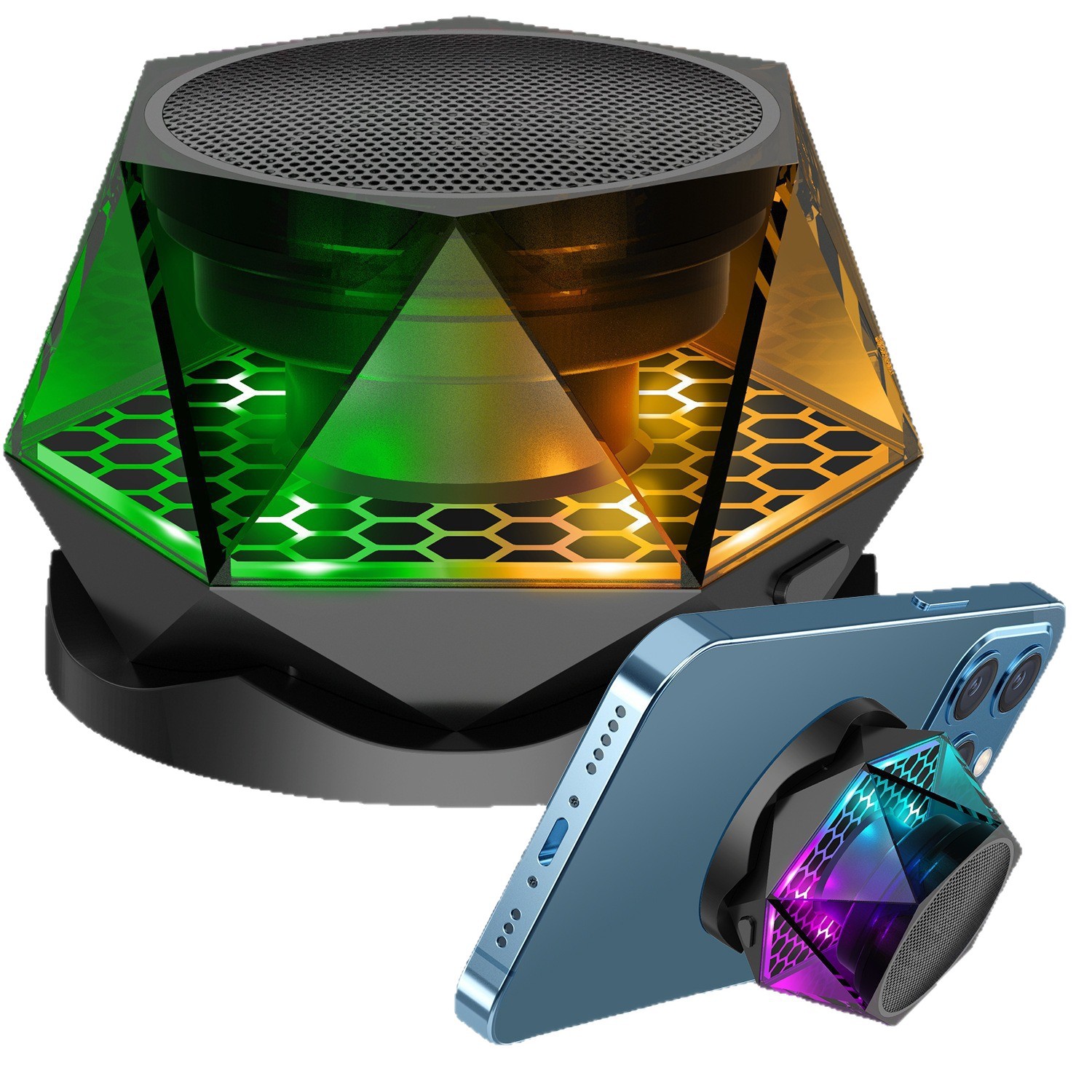 Magnético Bluetooth audio portátil luz de atmósfera RGB inalámbrica ventosa altavoz subwoofer pesado 5W mini altavoz