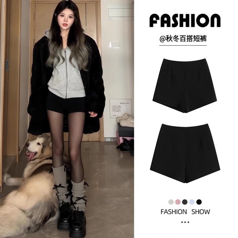 Black Shorts for Women, Spring and Autumn 2026 New Style, High-Waisted, Slimming, Petite, Trendy, Suitable for Wearing with Boots or as Outerwear, Shorts That Can Be Paired with a Blazer