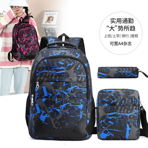 Backpack New Backpack College Style Men's and Women's Junior High School Three-piece Set Large Capacity School Bag Casual Travel Bag Foreign Trade