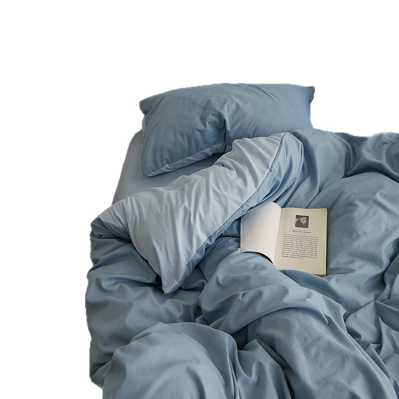 Minimalist Japanese Style Washed Cotton Four Piece Sheet Set_voghion.com