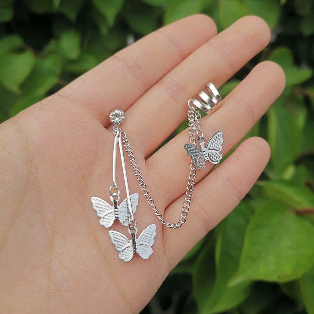 Brand retro metal earrings, ear clips with tassels, European style, for import
