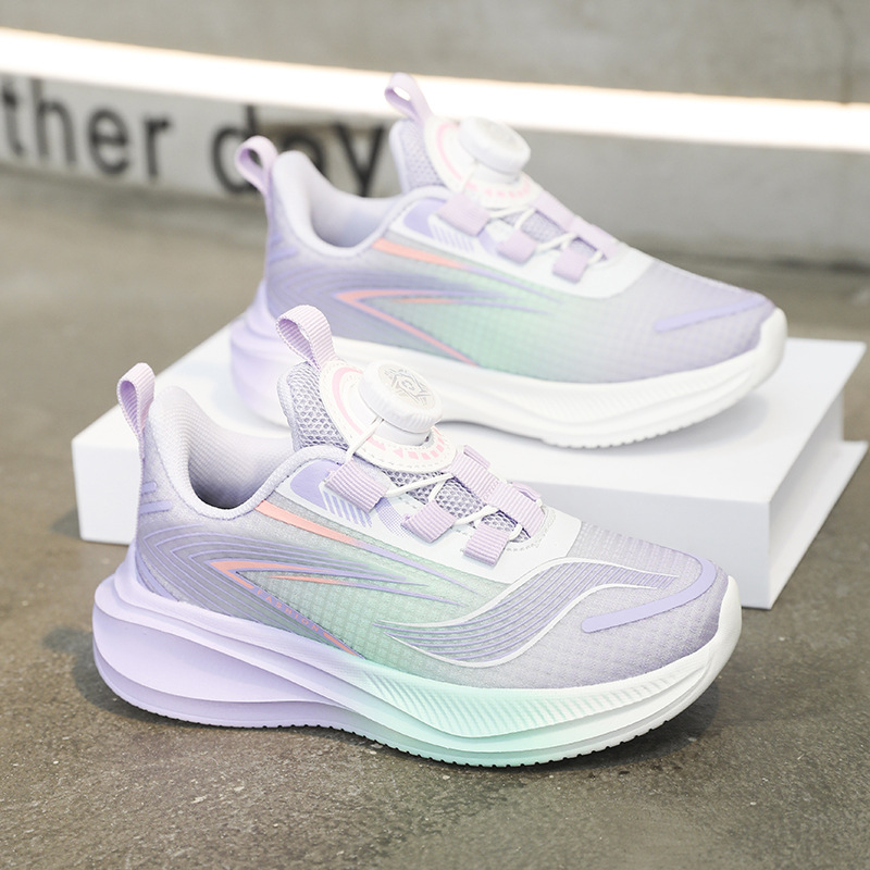 Suministro directo de fábrica, zapatos para niños con hebilla giratoria, zapatos para correr de primavera y verano, transpirable, doble malla al aire libre, antideslizante, stock de Kids Shoes