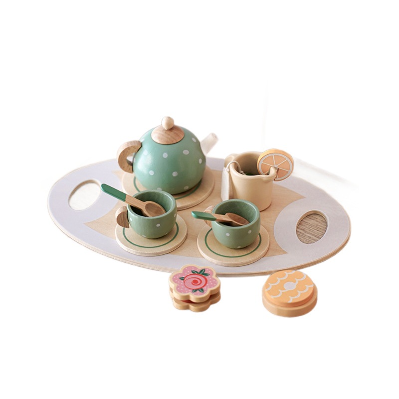 Simulación de educación temprana para niños en casa té de la tarde postre pastel de venta de tetera taza de té juego de juguetes de madera