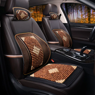 Wooden Bead Lumbar Support Square Cushion Headrest Multi-Piece Set Car Lumbar Support Seat Cushion Massage Single Piece Drop Shipping Wholesale (Waist support) - brown-1-headrest