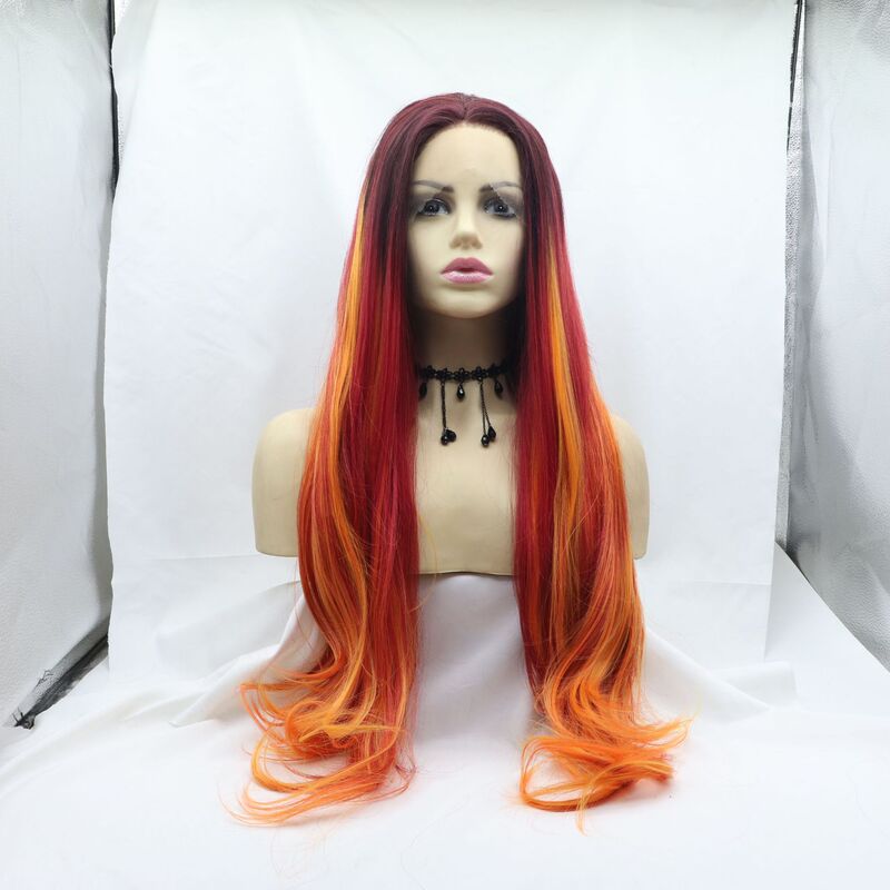 Qingdao Sylvia Chemical Fiber Front Lace Wig Japanese Silk Women's Long Curly Hair Gradient Color Large Wave Hand Woven Headset