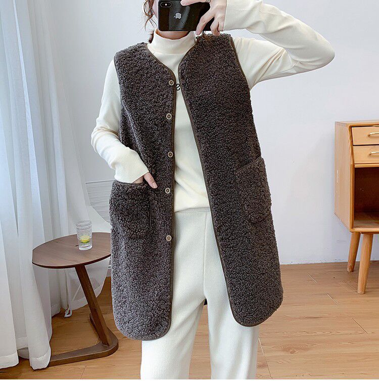 Estilo coreano de media longitud Chaleco de piel de cordero falso Otoño e Invierno desgaste exterior 2023 grano de piel de terciopelo Chaleco de una sola pieza Chaleco de felpa image 8