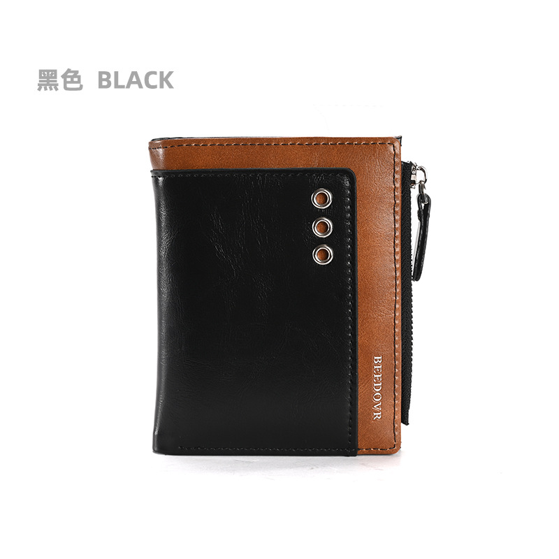 Cartera de hombre RFID antirrobo cepillo billetera corta dos veces posición de tarjeta múltiple cera de aceite bolso de la moneda de cuero bolso de los hombres billetera de comercio exterior