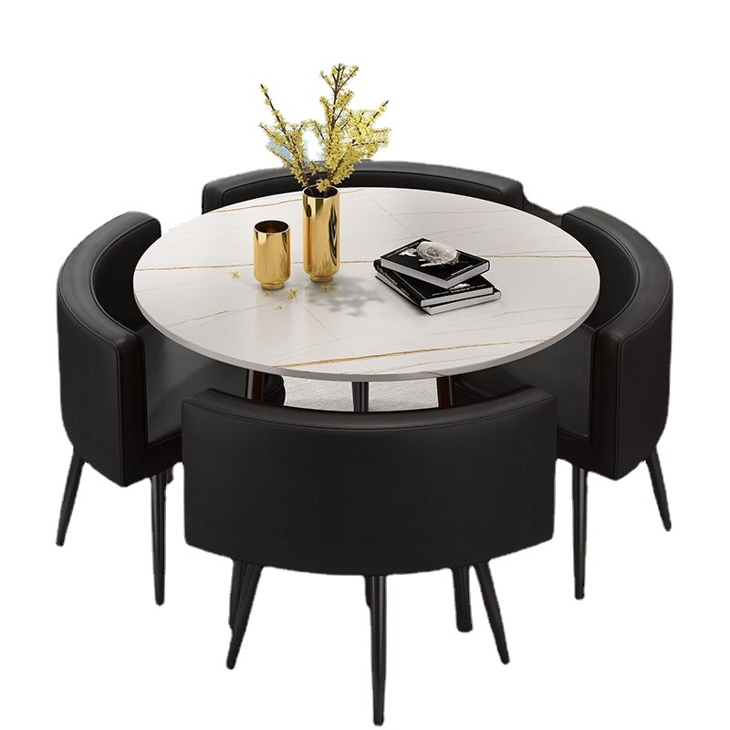 Mesa de comedor de placa de roca roja neta, mesa de negociación de recepción, combinación de mesa y silla, oficina de ventas, 4 personas, mesa redonda pequeña, tienda de té con leche simple