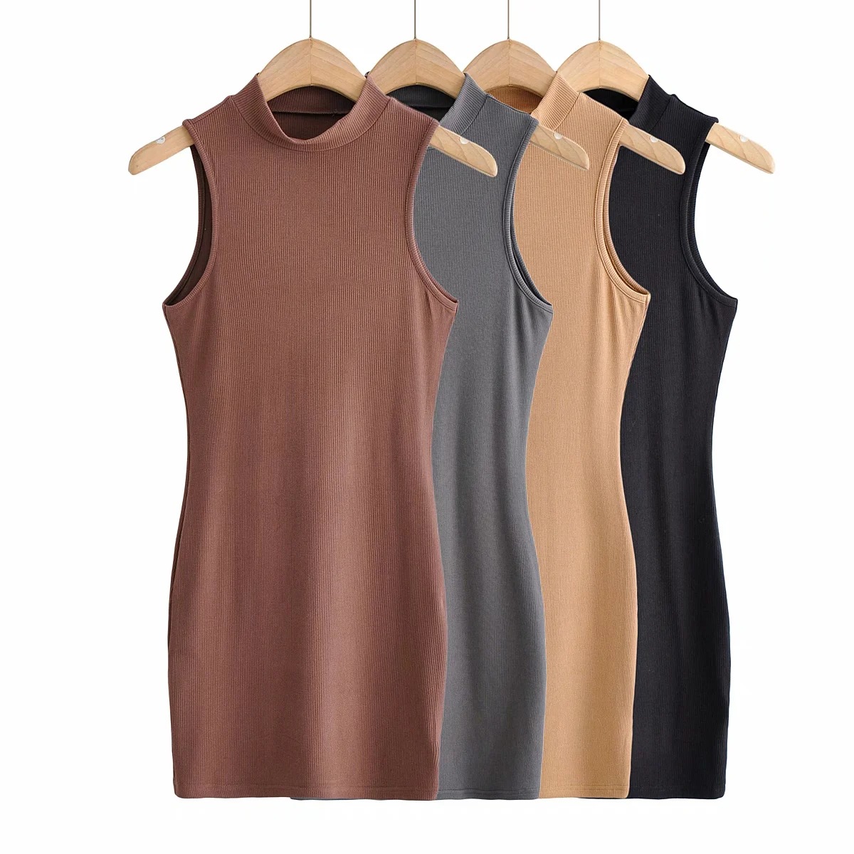 fashion summer new round neck solid color slim sleeveless hip dress NSHS27109