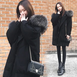 Oversized Fur Collar Cotton Outwear Winter Outwear for Women 2025 Fat mm K-Style Student Thickeneded Slimming Look Mid-Length Ins Cotton Outwear
