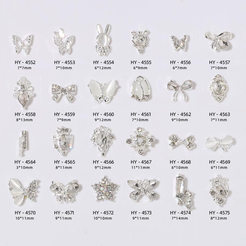 Transfronterizo nueva manicura mariposa plata metal aleación plana estilo japonés Internet celebridad rhinestone DIY accesorios joyería al por mayor