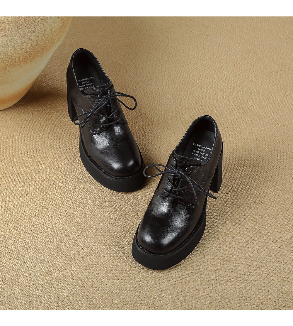 Giày cao gót nữ gót vuông 10cm phong cách Anh quốc buộc dây — màu nâu chi tiết 15