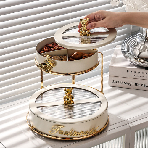 Ceramic fruit plate multi-layer light luxury style large capacity household dried fruit box high-value candy plate dust-proof dried fruit plate with lid