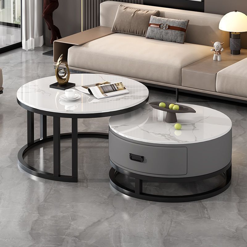 Living Room Slate Light Luxury Coffee Table, Simple Round New Minimalist Marble Tv Cabinet Combination Tea Table