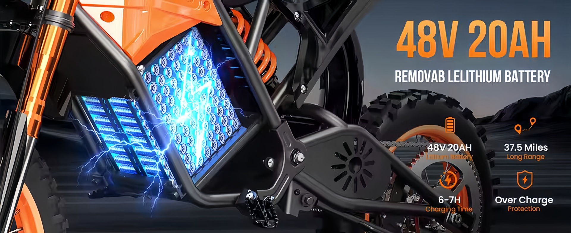 In-stock at US overseas warehouse: 60V20Ah high-power electric off-road motorcycle, two-wheeled electric bike