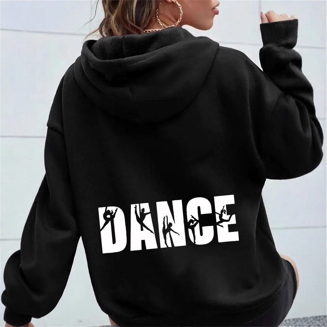 Sweat-shirt à capuche pour femme, imprimé lettres, style décontracté et tendance._voghion.com