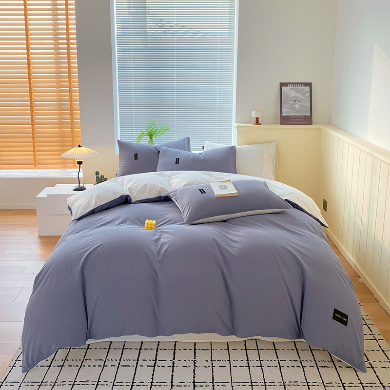 Madre y bebé clase A simple de color sólido doblemente todo el algodón lavado con agua cuatro piezas de algodón dormitorio de estudiantes tres piezas de sábanas cubiertas