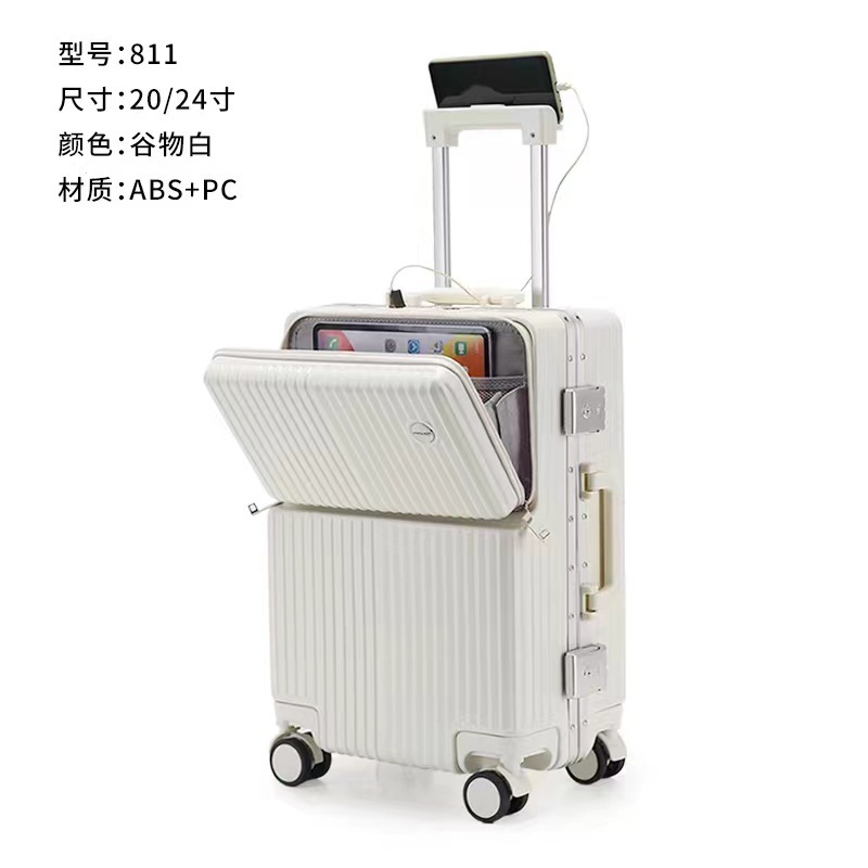 Baja de aluminio con cubierta abierta delantera, maleta de viaje, 20 maletas multifuncionales, maletas de embarque, ruedas universales de 24 pulgadas, maletas de negocios