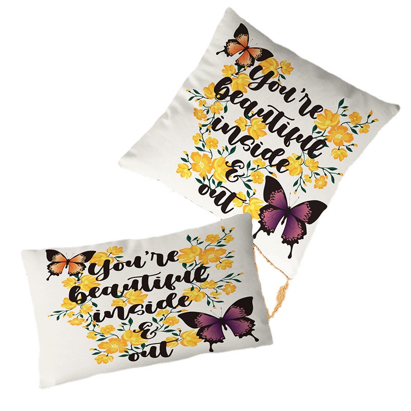 Piiriülene ülipehme lühike plüüsis liblikas kirjaga trükitud padja vöökoht padjapüür kingituseks trükitud diivanipadja kate_voghion.com